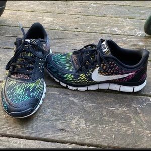 Size 8.5: Multicolor green, yellow, pink Nike 5.0s